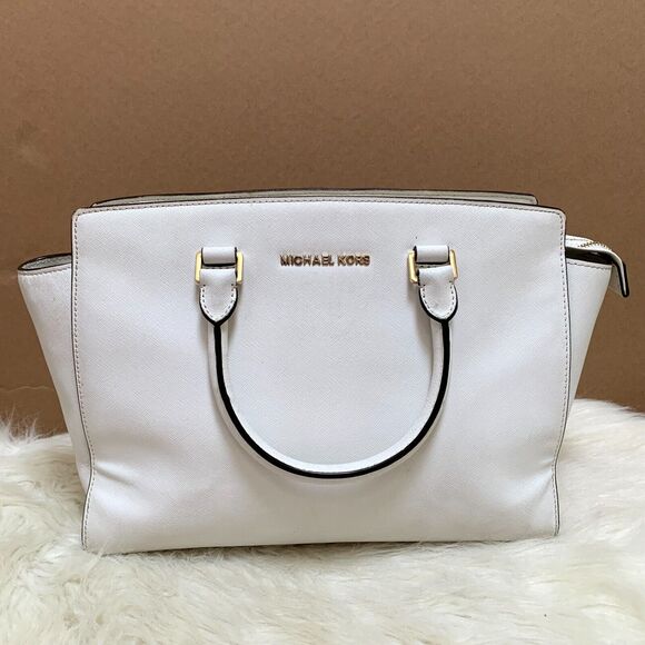 MICHAEL KORS Large Optic White Saffiano Leather SELMA Satchel - Picture 9 of 16